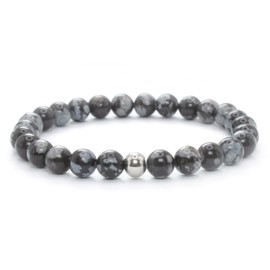 Echtes Schneeflockenobsidian Edelstein Armband mit 6mm Perlen - verschiedene Längen - Heilstein Schutzstein Talisman Glücksbringer Geschenk (Schnee.-Obs., 22CM)