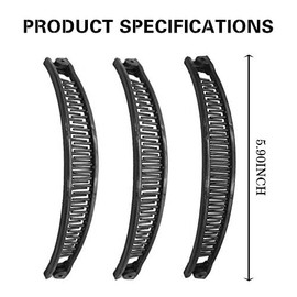 1st Choice 3 Pieces Clincher Combs Banana Combs Banana Clip Grip Comb Fishtail Fish Hair Lady Fish Shape Ponytail Banana Clip Girls Long Women Clamp Accessory (Color - Black)