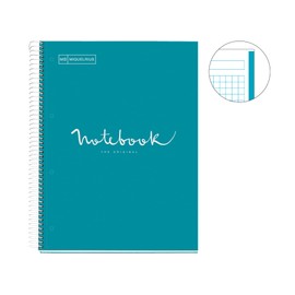 Miquelrius - Notebook A4 notebook, 1 coloured strip, 80 sheets with grid 5 x 5 mm, paper 90 g/m² micro-perforated with 4 holes for 4 rings, cardboard cover, colour Formentera blue