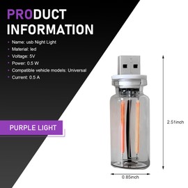 Dogary Retro Car Lamp, USB Plug in Vehicle Atmosphere Light Lamps, Touch Adjustment LED Ambient Lights, 2.46" x 0.79" Mini Night Bulb for Most Cars, Trucks, Bedrooms, Desks (Purple)