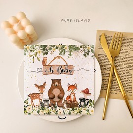 GROVBLE Baby Shower Napkins, Pack of 40 Oh Baby Napkins, Baby Shower Napkins, with Carry Animal Decoration, Ideal for Child and Baby Shower Decoration, Baby Shower Decoration, Boy & Girl Accessories