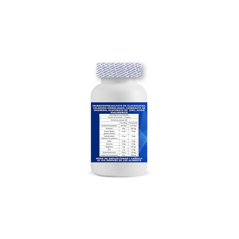 Glucosamina con Colageno,Magnesio,Zinc y Acido hialuronico 120 capsulas de 600