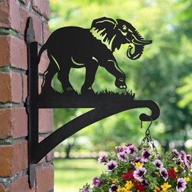 BAYN Hanging Plant Bracket Iron Heavy Duty Ornamental Elephant Silhouette Wall Mounted Plant Hangers Outdoor for Flower Pot Lantern Bird Feeder Wind Chimes