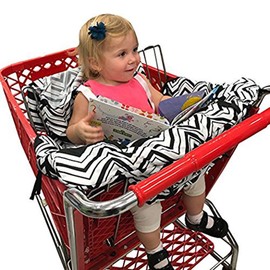 2-in-1 Baby Shopping Trolley Cover Highchair Seat Cushion - Portable Design (Navy Blue Dinosaur)
