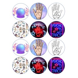 Handmade 12 Psychic, Tarot, palm reading edible paper, cupcake cookie toppers CHOOSE SIZE - 3 in
