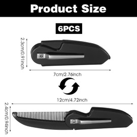 Guduling 6 Pcs Folding Mustache Combs for Men,Handmade Sawcut Mustache Comb,Mini Portable Moustache Comb,Fine Teeth Plastic Pocket Combs for Hair Care Styling(Black)