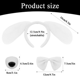 5Pcs Puppy Dog Ears Costume Set Long Ears Headband Bowtie Nose Tail Paw Glove Costume Floppy Animal Cosplay Accessories Adult