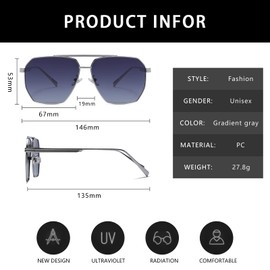 YAMEIZE Square Metal Frame Polarized Pilot Sunglasses - Retro Rectangle Eyewear for Women Men UV400 Protection Vintage Sun Glasses
