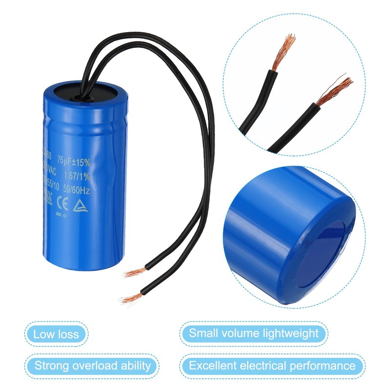 PATIKIL CD60 Run Capacitor 75uF 250VAC 2 Wire 50/60Hz Motor