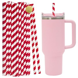 PakTalk Red Straws, 12 Inch Extra Long Red and White Striped Paper Straws, 10mm Wide Boba Straws for Bubble Tea and Jumbo Drinks (Red, 12in×0.4in)