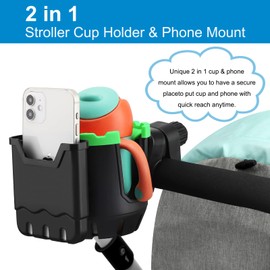 Accmor 2-in-1 Stroller Cup Holder with Phone Holder, Universal Cup Holder for Stroller, Bike, Wheelchair, Walker, Scooter, Green