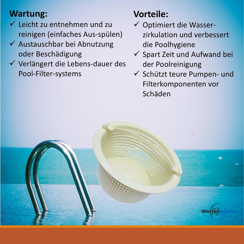 Mega Skimmer Basket Compact Robust Leaf Catcher for Pools Diameter