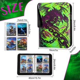 Protective Trading Card Albums - 4 Pocket Double Sided Collection Binder for 400 Cards, Durable Scratch-Resistant PU Cover, Sleeves for 3 Ring Binder, Portable Organizer for MTG Game Card(Green Rosha)