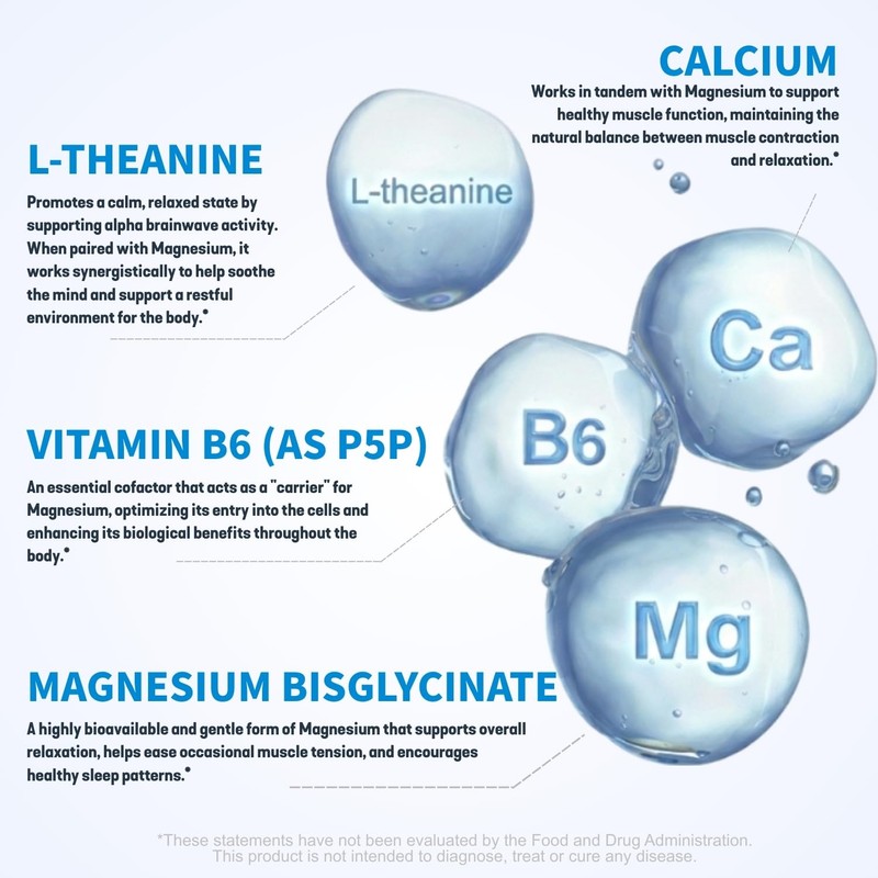 Chelated Magnesium Bisglycinate 200mg with L-Theanine, 60 Capsules