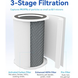 2 Packs P200S/P200 Pro Air Purifier Replacement Filter, Fit for P200S/P200 Pro Air Purifier, 3-in-1 H13 Ture HEPA and Activated Carbon Air Filter for Pet Hair Dander Pollen Smoke Odor Dust Smel ls