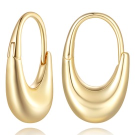 DZCYAN Gold Earrings for Women 14K Gold Hoop Earrings for Women Trending Upside-Down Crescent Statement Hoop Earring for Womens Earring Hoops 20mm