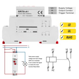 Time Relay 16A, IGEYAPA Delay On Timer Relay GRT8 A1 Voltage Range AC DC 12V to 240V DIN Rail Electronic Relays of Wide Time Delay Range for 0.1 Seconds to 10 Days