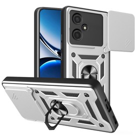 ESHUYI® Case for Honor 400 5G with Slide Camera Cover, Military Grade Shockproof Protective Cover with Rotatable Metal Ring Kickstand [Support Magnetic Car Mount], Silver