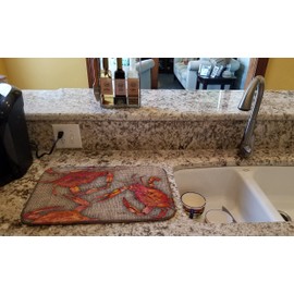 Caroline's Treasures 8742DDM Cooked Crabs on Faux Burlap Dish Drying Mat Absorbent Dish Drying Mat Pad for Kitchen Counter Dish Drainer Mat for Countertop, 14 x 21", Multicolor