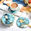 CoColemon Light Blue Thirstystone Coasters Set of 6, Marble Abstract