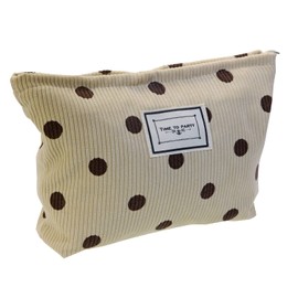 PENTA ANGEL Large Cosmetic Bag Corduroy Dot Travel Makeup Toiletry Handbag Purse Organizer Storage Pouch with Zipper for Women Girls, Khaki dot, Dot