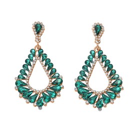 Kercisbeauty Retro Ethnic Tear Drop Emerald Crystal Dangle Earrings for Women Girls Vintage Jewelry for Special Occasion (Green)
