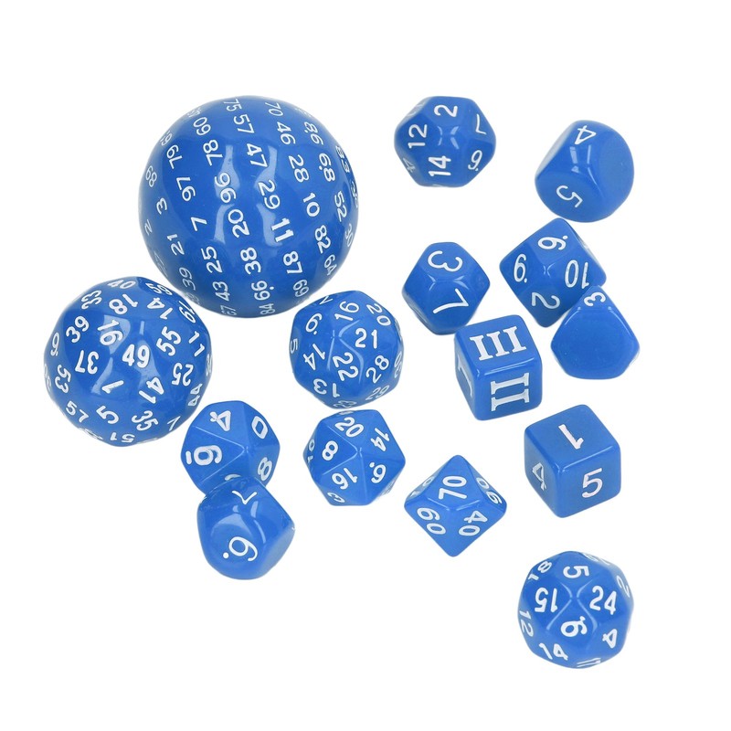 15pcs Complete Polyhedral Dice Set Acrylic D3 to D100 Spherical