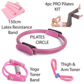 4PC PRO PILATES KIT -PILATES Circle, YOGA Band, PILATES Band, THIGH Trimmer, YOGA Kit, BODY TRIMMER, Waist & Ab Shaper Sit Up Pull ROPE (4 PC PRO Pilates Kit)