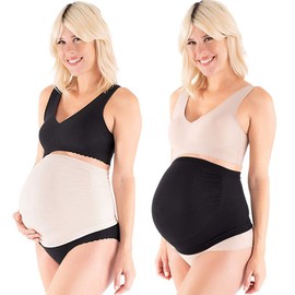 LOVELYBOBO Women's Maternity Belly Band Pregnancy Belt Support Stretch Band Pack of 2, Black + Nude