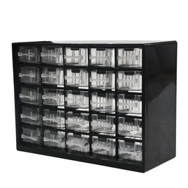 whillar Parts Screws Storage Organizer, Plastic Hardware Art Craft Small Tool Parts Component Organizer Drawer Box 25 Drawers (Black)