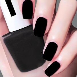NovaCharm Black Matte Nail Color, Fast Dry Air Dry Nail Paint, Jet Black Gel Effect Polish for Women and Girls, Long Lasting 13ML for Nail Art