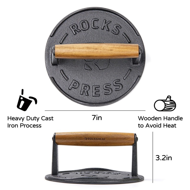 7 Inch Bacon Press, Heavy Duty Cast Iron Grill Press,