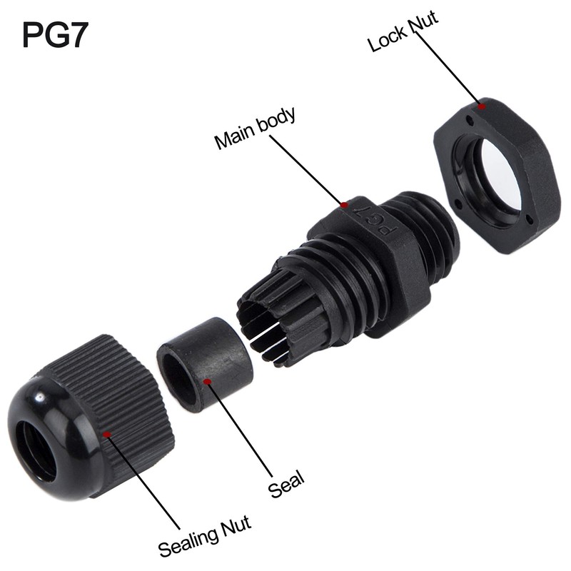 Cable Gland Set Plastic Cable Glands Adjustable PG7 Waterproof Closure
