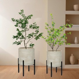 ARNIS Modern Plant Pots, Set of 2 Large Planters with Stand, Decorative Planters, Metal Pots with Drainage Holes for Living Room, Office, Garden or Balcony, 8.25 &10.5 Inch, Dirt