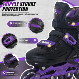 Nattork Kids Inline Skates Adjustable Light up Wheels Blades Roller for Boys Girls- TeenYouth Age 6-12 - Cool Racing Car Decorations Indoor Outdoor Purple
