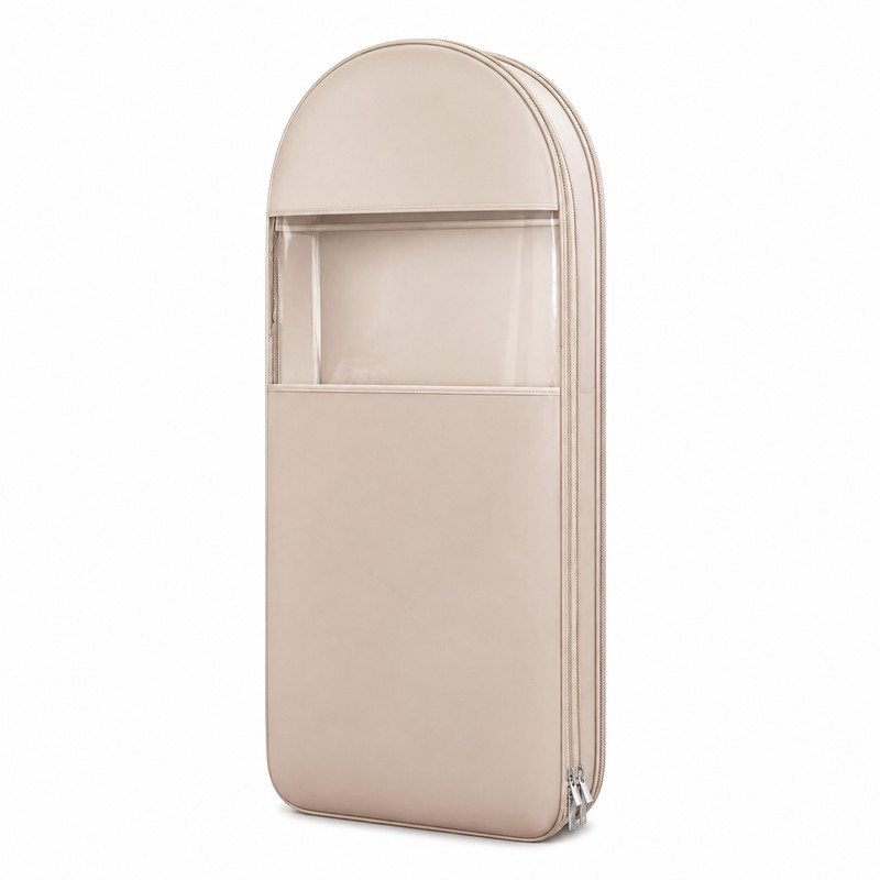 Beige Compression Hanging Garment Bag with Vacuum Seal and Clear