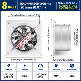 8 Inch Exhaust Fan, 110V 40W Wall Mounted Ventilation Fan