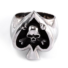 JewelryWe New Punk Rock Style Stainless Steel Skull in Poker Spade Heart Men's Ring Engagement Wedding Band (UK Size T)