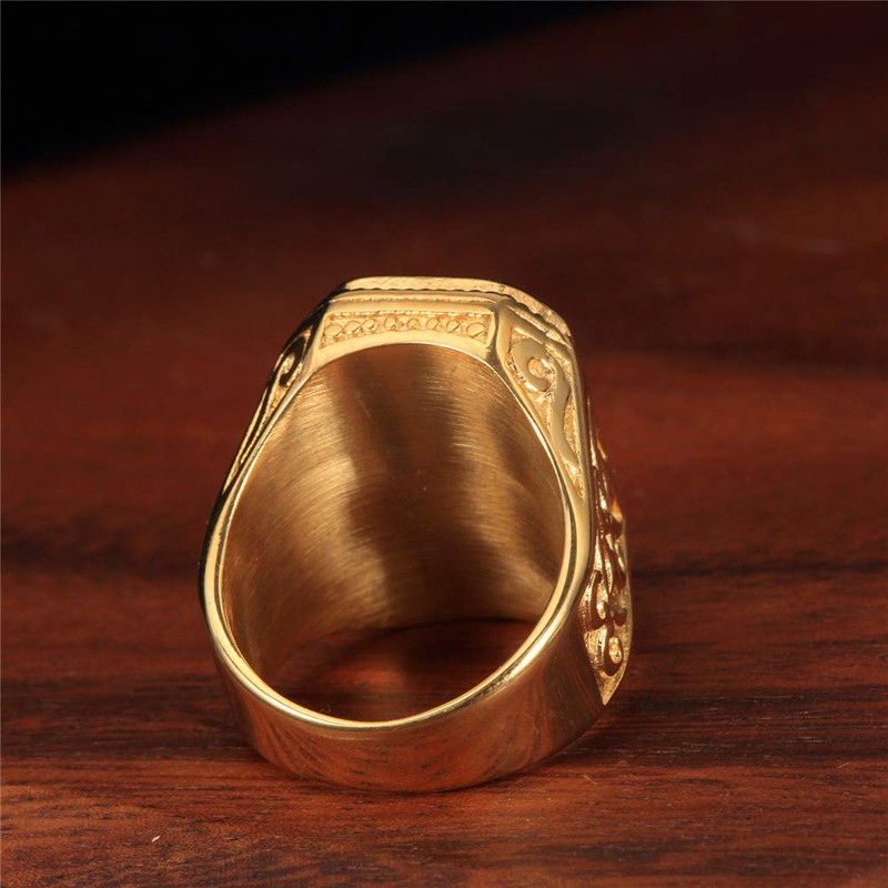 PAURO Men's Stainless Steel Vintage Golden Square Wedding Ring with