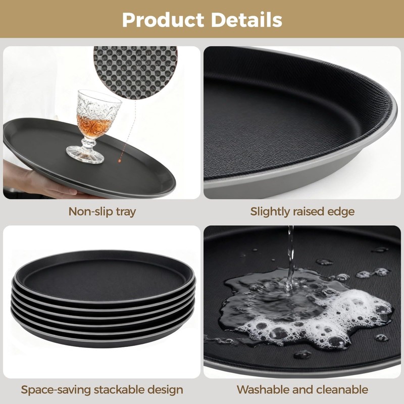Calolin 6 Pcs Round Plastic Serving Tray, 11 in Non