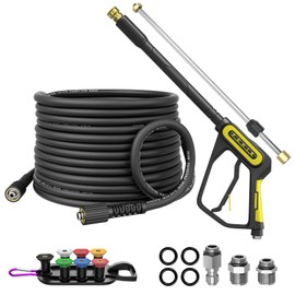 POHIR 5000PSI Pressure Washer Gun and 50ft Hose 4000psi, Extension Wand Adjustable Length, Kit with 3/8" Swivel Plug & M22-14/15mm Fitting & 7 Nozzle Tips for Cleaning (5000psi Gun with 50ft Hose)
