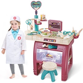 Fegalop Doctor Kit for Kids 25 Accessories Pretend Medical Station Set with Lights,Thermometer, Stethoscope and Doctor Costume Role Play Medical Activity Center Educational Toys for Kids Boys Girls