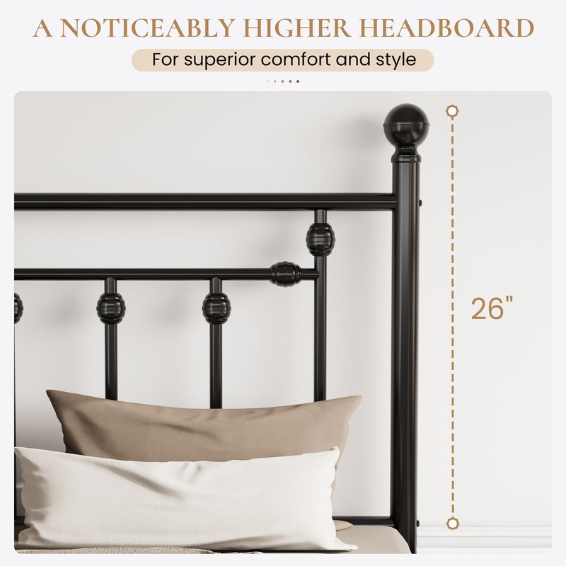 SHA CERLIN 14'' Queen Size Metal Platform Bed Frame/Victorian Headboard
