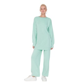 Trendyol Women's Woman Flat Woven Modest Top-Bottom Sets Coordinated Outfit, Mint, M