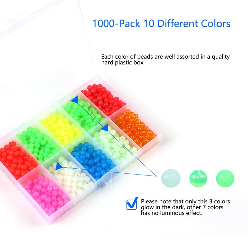 XuuHaa 1000PCS Fishing Beads Assorted Set, Premium 5mm Round Float