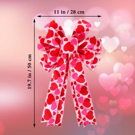 Valentine's Day Wreath Bow Large Red Heart Printed Wreath Bow Valentine's Day Christmas Tree Topper Bow for Wreath Window Holiday Indoor Outdoor Decorations