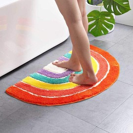 Multicolour Half Round Bathroom Mat Rainbow Microfiber Non-Slip Absorbent Bath Shower Rugs for Living Room Bedroom Kitchen Home Decor 45 x 65 cm