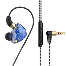 In Ear Earphone 3.5mm Socket Mega Bass in Ear Type Control By Wire In Ear Headphones with Mic Blue with Mic