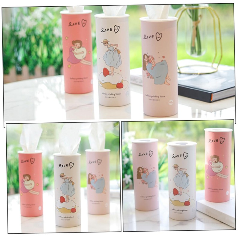 CHILDWEET 3Pcs Printed Hand Tissue Cylinder Roll Portable Facial Tissues