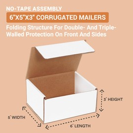 AVIDITI White Shipping Boxes 6" x 5" x 3" (25-Pack) Foldable & Crush-Proof | Corrugated Cardboard Mailing Boxes for Shipping, Mailers, Moving, Packing, Small Business, Ideal to Use as Gift Box